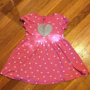 Jumping Beans Pink Dress with Silver Heart and White Polka Dots